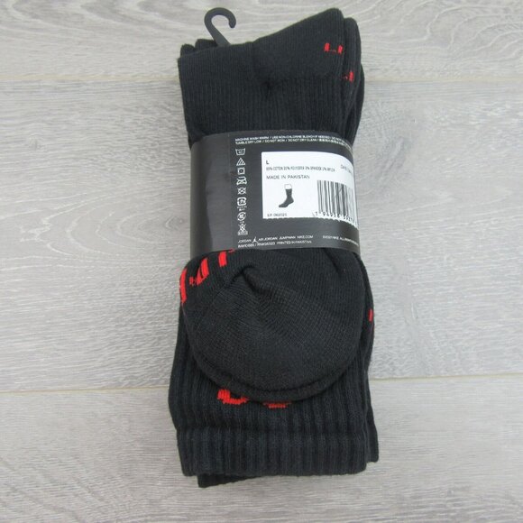 Jordan Essentials Crew Socks (3 Pairs) Mens Size 8-12 Black Red NEW - Picture 9 of 10